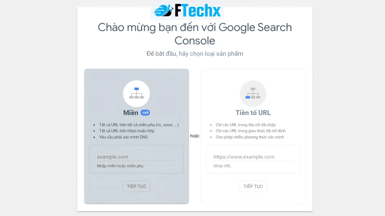 Hướng dẫn các bước cài đặt Google Search Console bằng cách thêm thuộc tính Miền hoặc Tiền tố URL