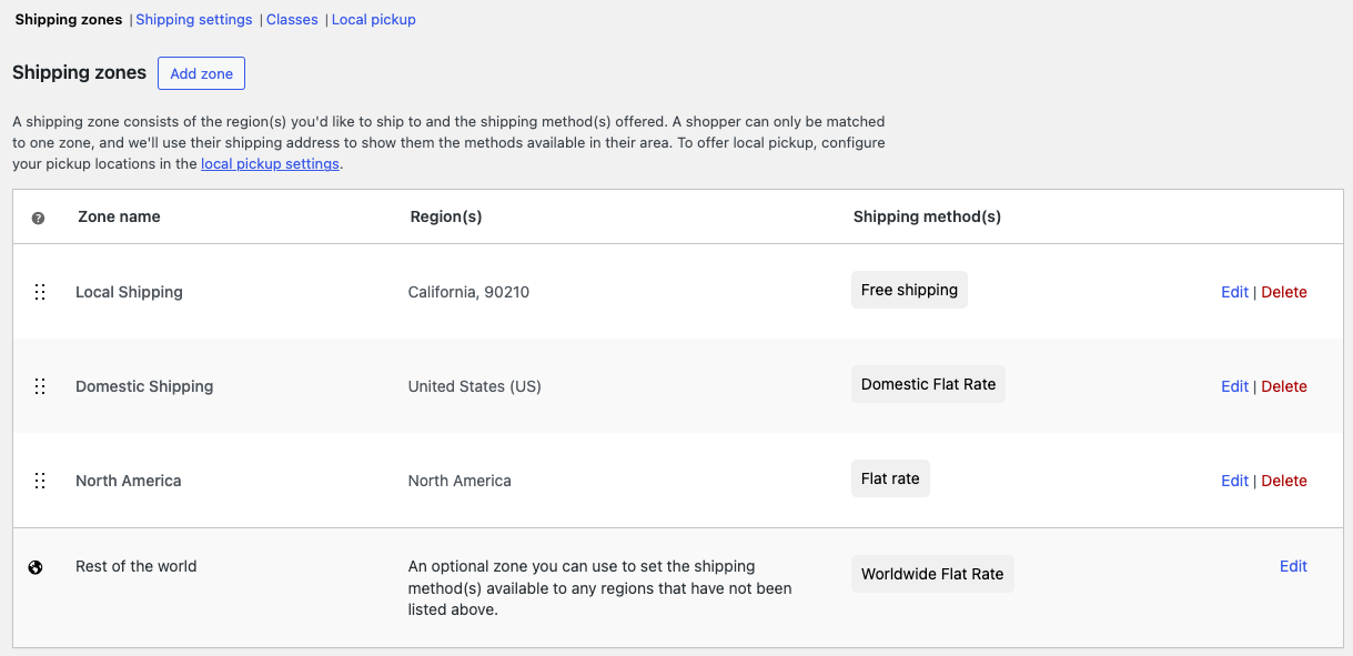 Woocommerce Shipping Zones Example